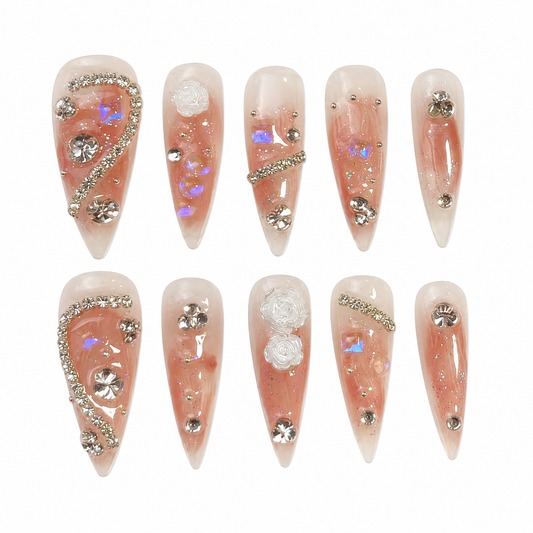 Opal Rose | Extra-Long Stiletto Handmade Nails