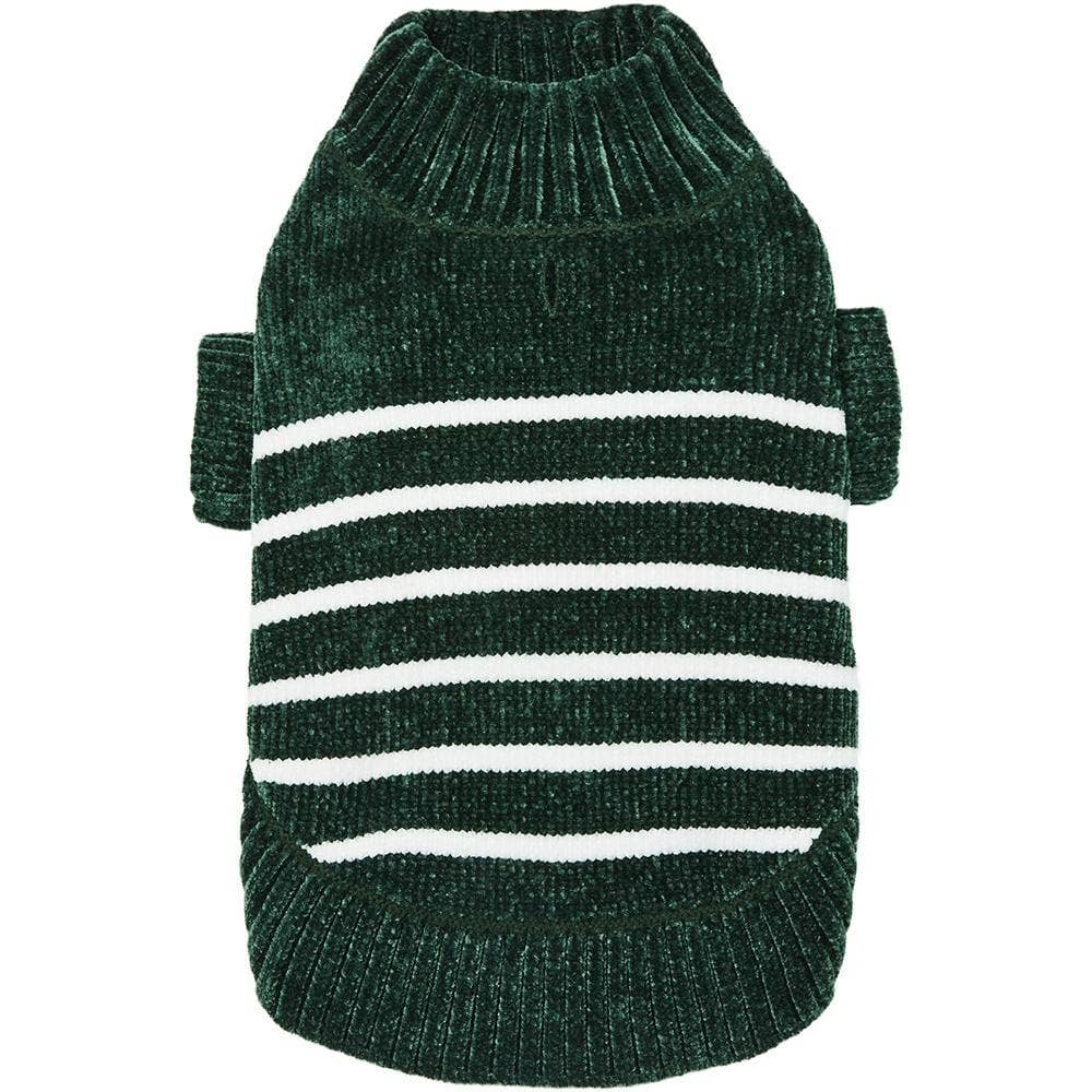 Chenille Classy Dark Green Striped Sweater
