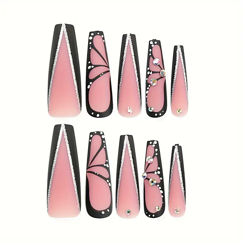 Black Butterfly Design Press on Nails