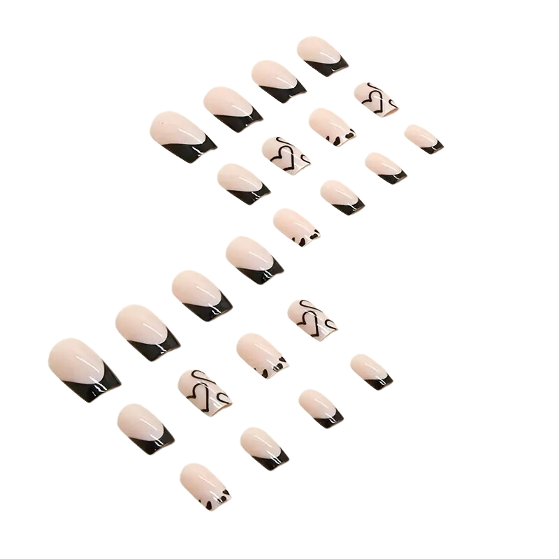 Press on nails with Black Heart French Tip Design