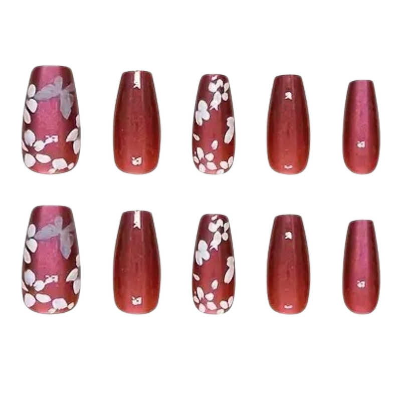 Mahogany Petals Medium Coffin Custom Fit Nails