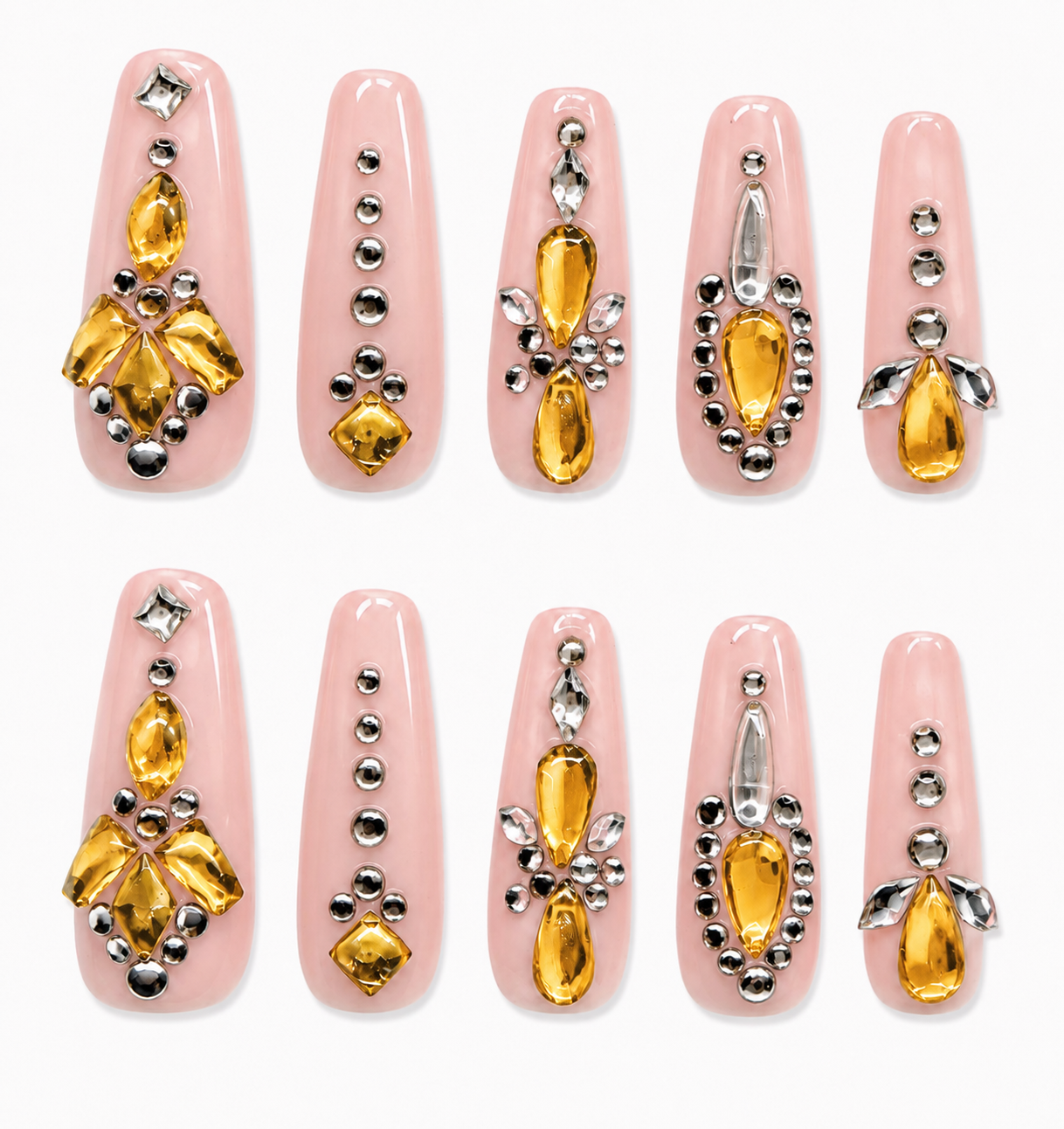 Champagne Jewel | Extra Long Coffin Handmade Press-On Nails