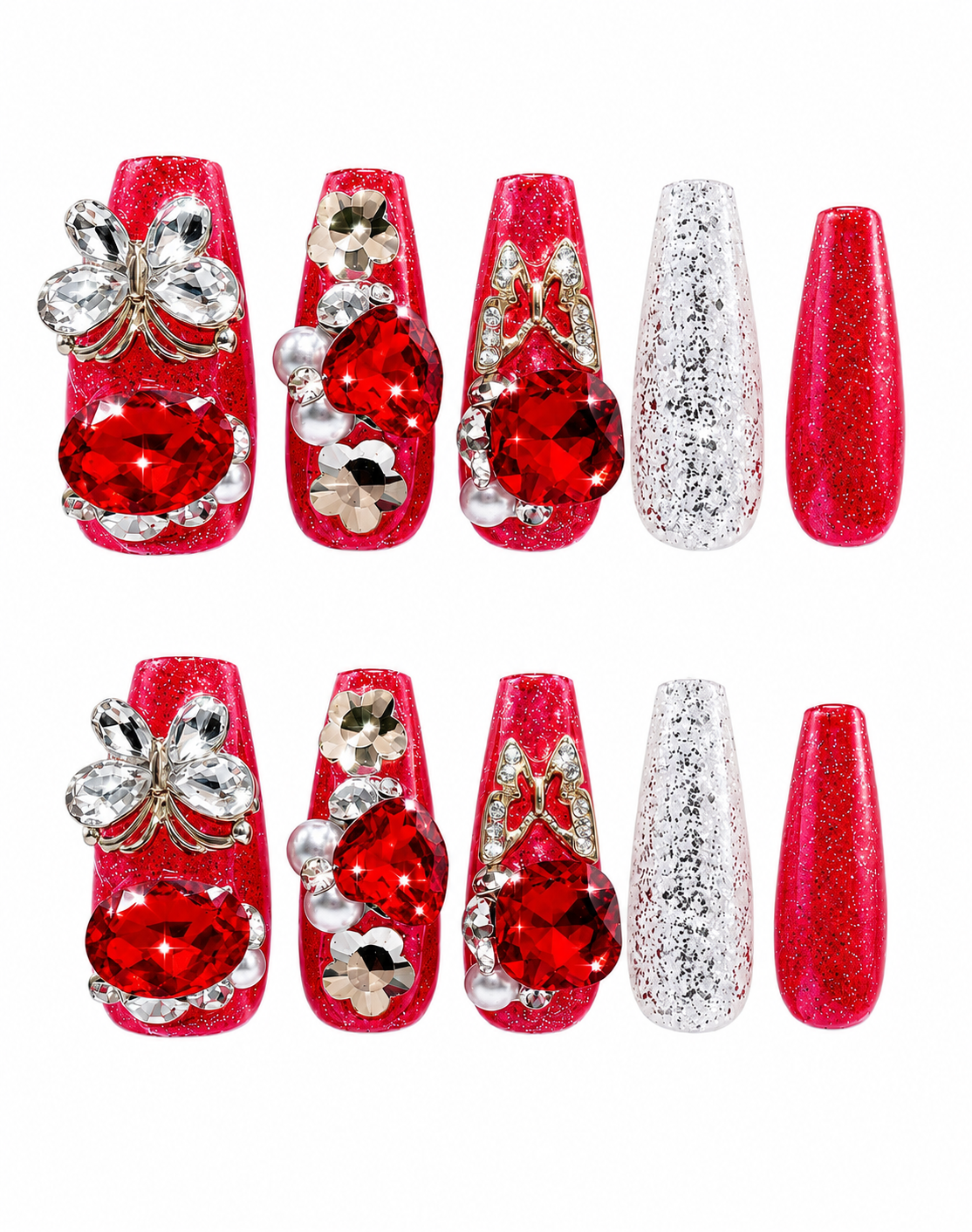 Crimson Wings | Long Coffin Handmade Nails