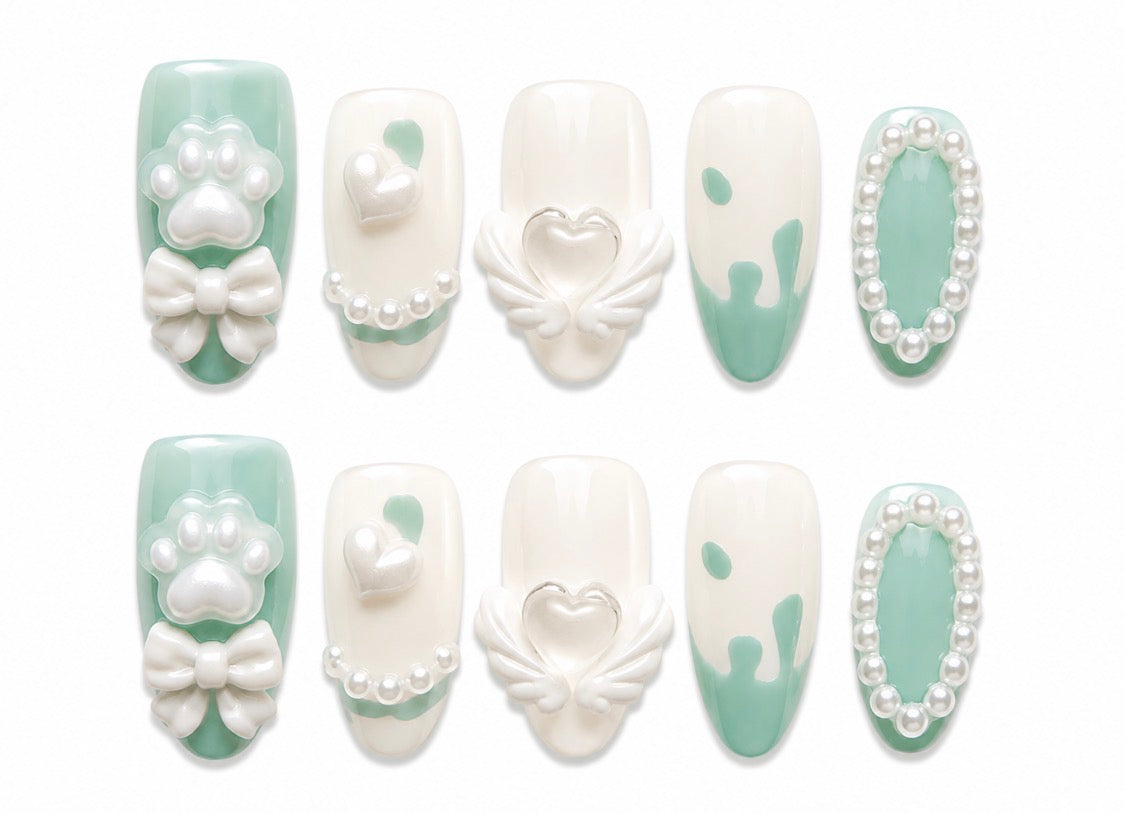 Mint Paws | Medium Almond Handmade Nails