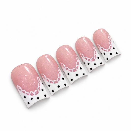 Polka Lace Short Duckbill Press-On Nails