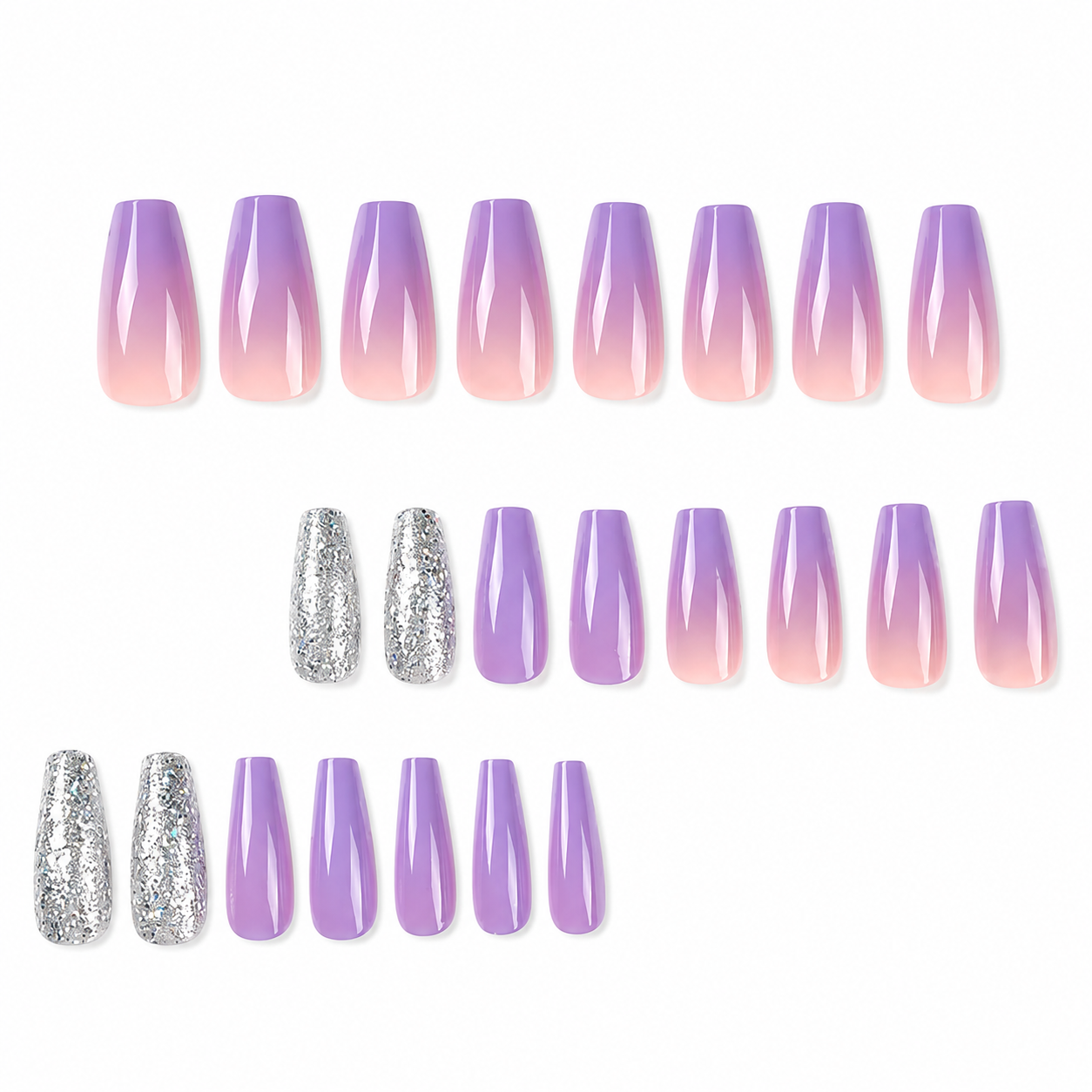 Lavender Ice Coffin Press-On Nails | Crystal Glitter Ombré Nails