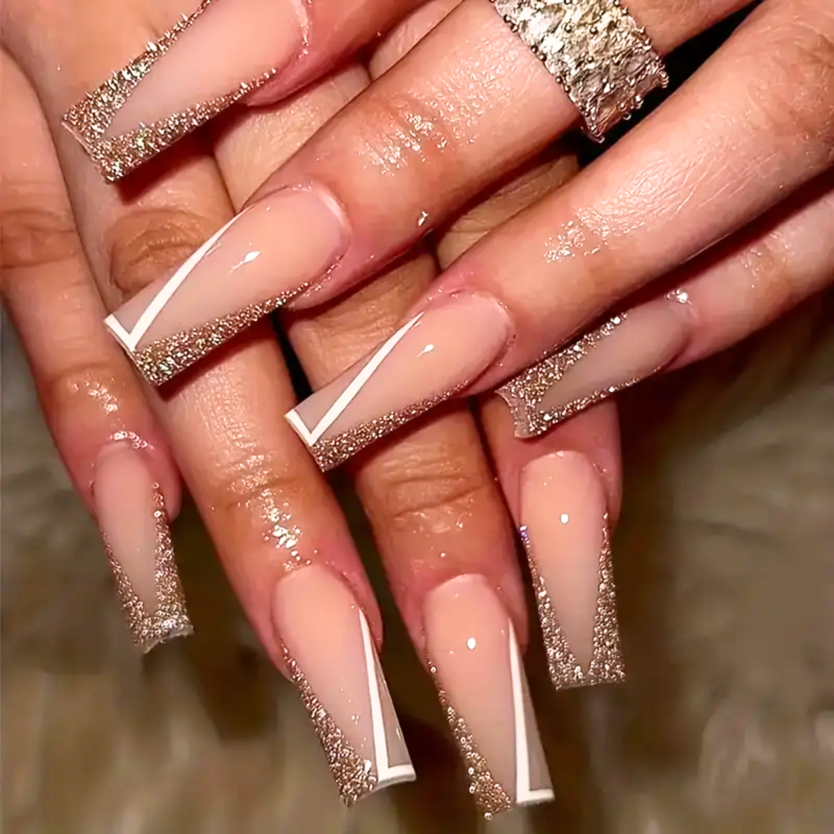 White Line Glitter Nails – Snazzi Pink Shop
