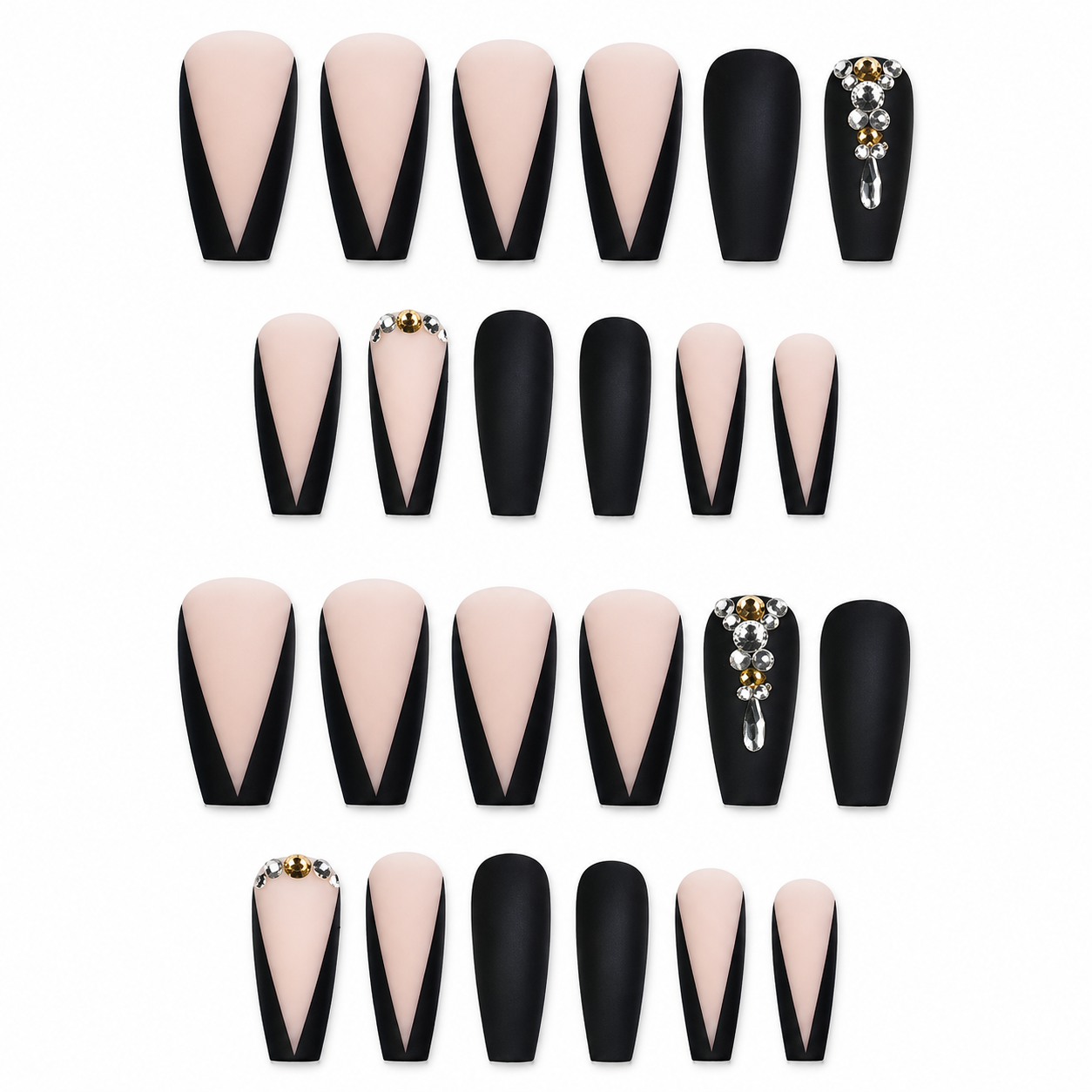 Midnight Heiress | Black Rhinestone Long Coffin Press-On Nails
