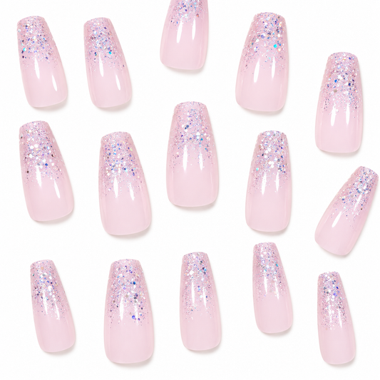 Silver Sparkle | Long Coffin Press-On Nails