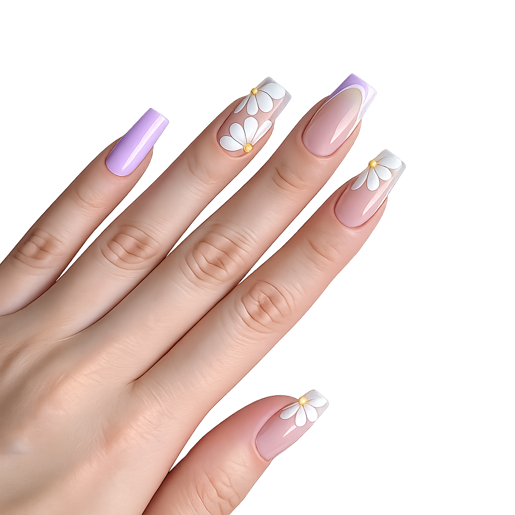 Lilac Bloom | Long Coffin Floral Press-On Nails