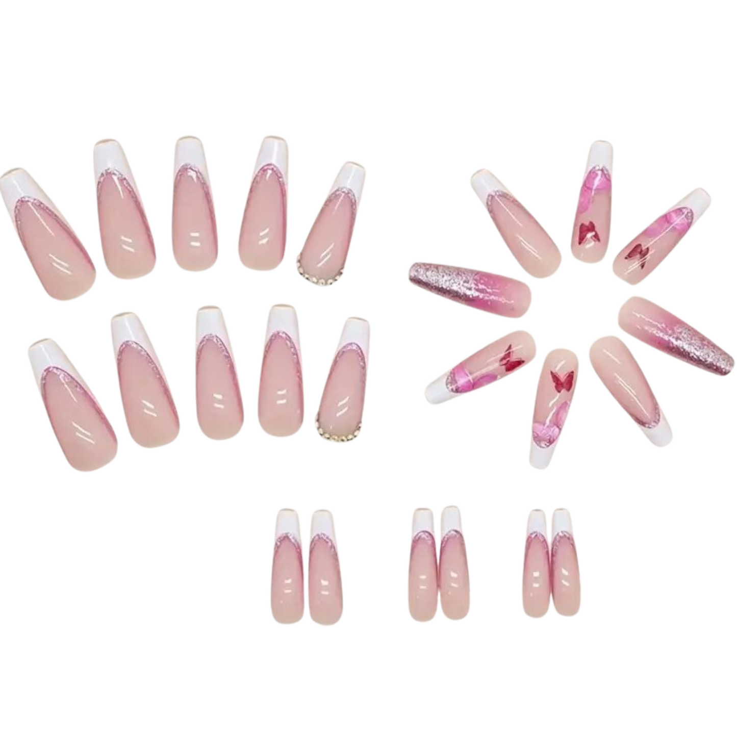 Butterfly Pop | Extra-Long Pink Butterfly Coffin Press-On Nails
