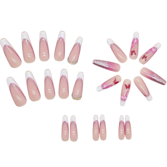 Butterfly Pop | Extra-Long Pink Butterfly Coffin Press-On Nails
