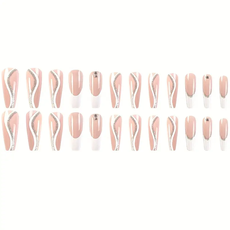 Silver Wave | Extra-Long White French Tip Coffin Press-On Nails