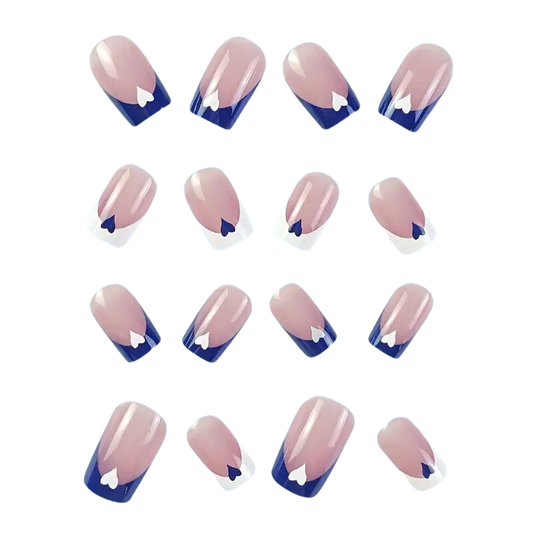 Sweetheart Switch | Square Medium Length | Blue Heart French Tip Press-On Nails