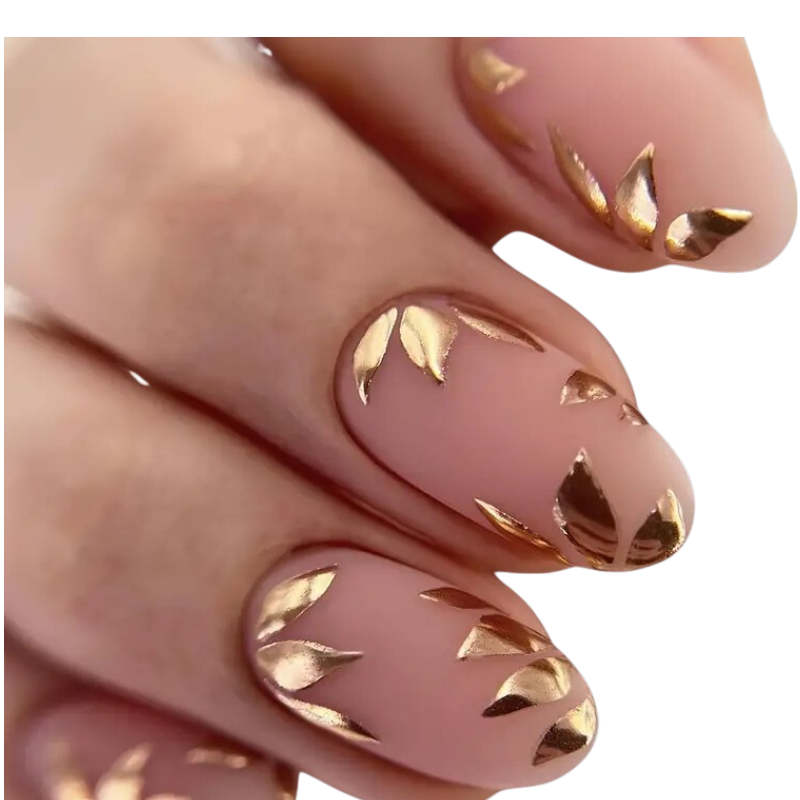 Golden Leaves Press-On Nails | Matte Botanical Accent Nails