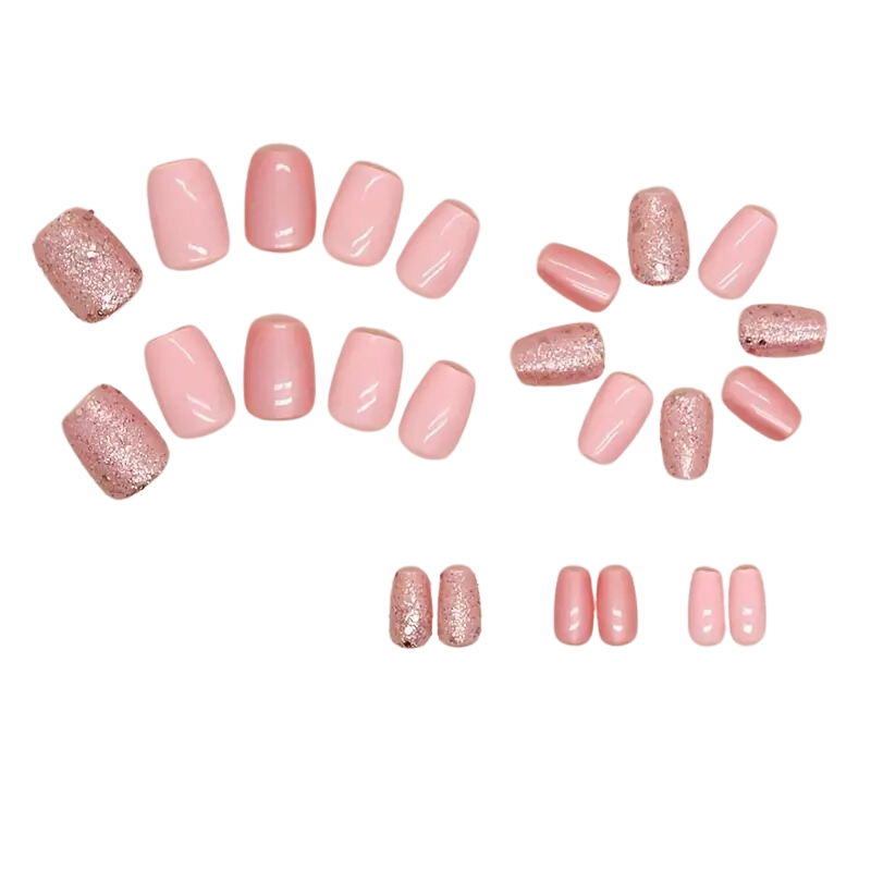 Peach Sparkle | Glitter Short Square Press-On Nails