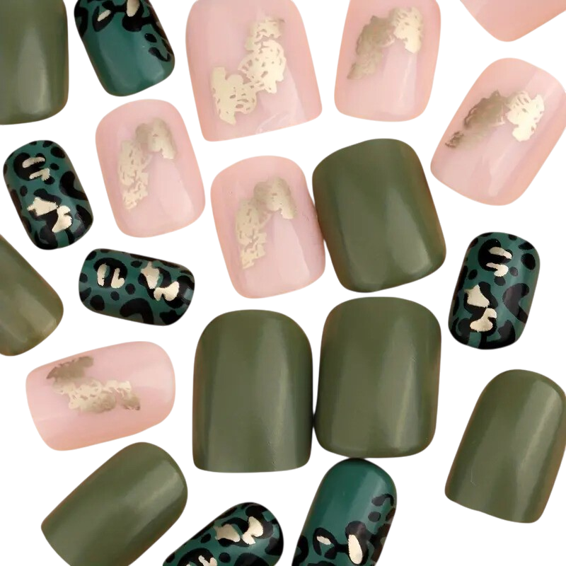 Wild Sage | Short Leopard Squoval Press-On Nails