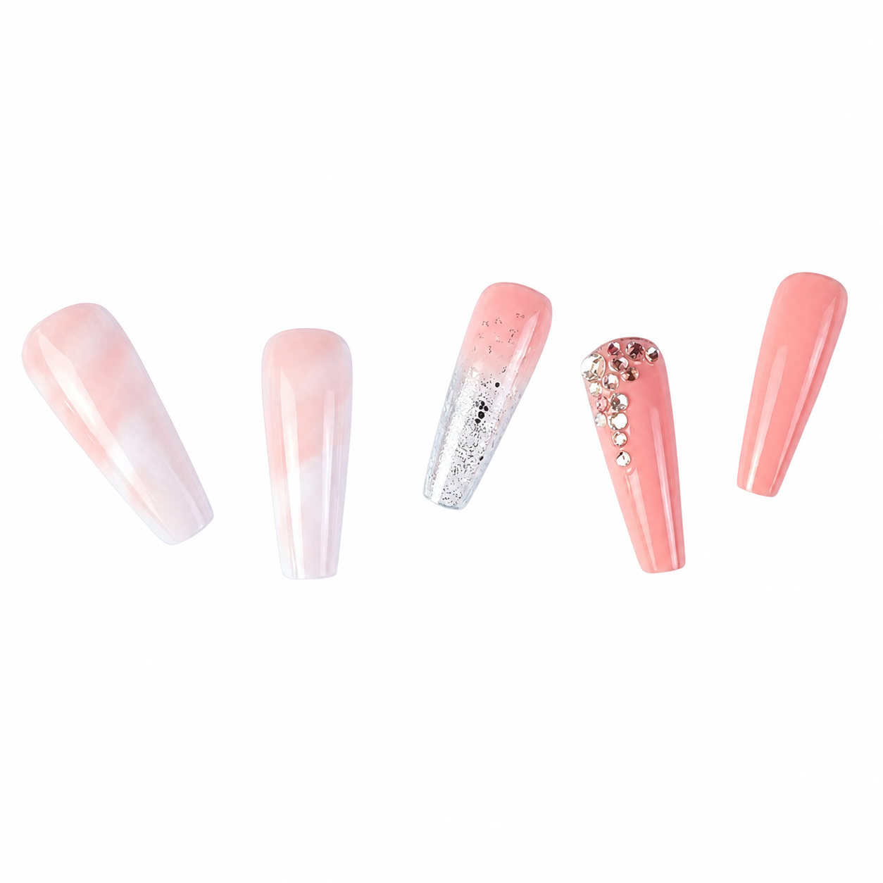 Pink Marble | Crystal Extra Long Coffin Press-On Nails