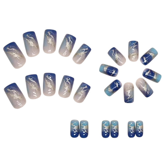 Gilded Tide | Medium Square Blue Marble Press-On Nails