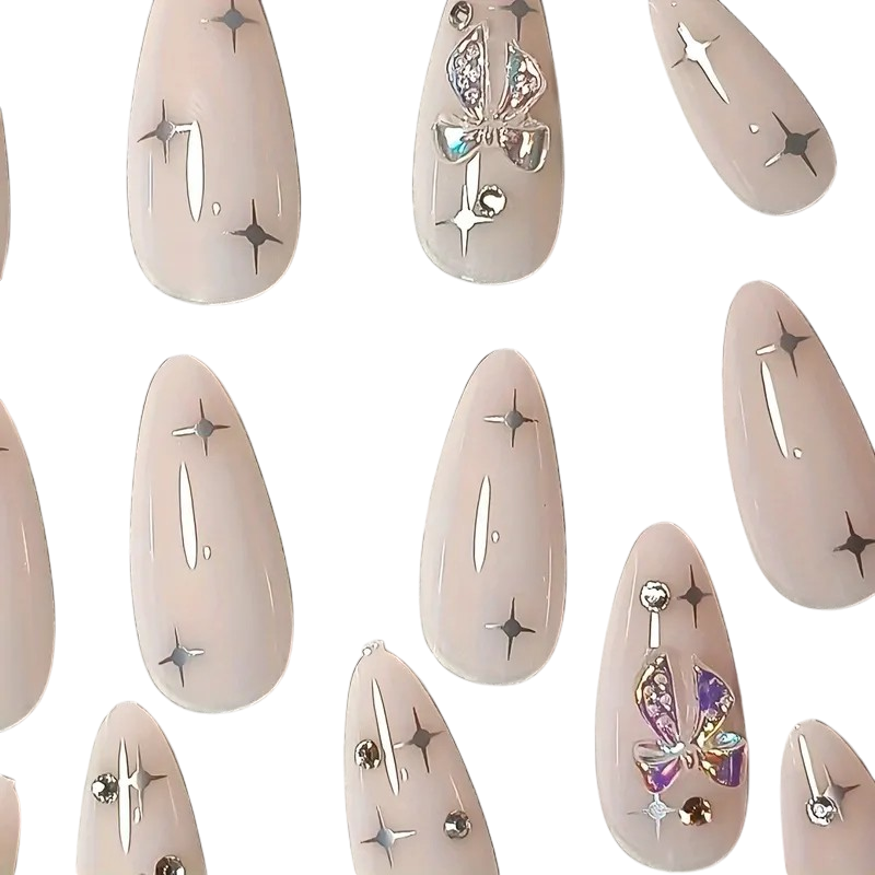 Cosmic Flutter | Long Almond Butterfly Press-On Nails