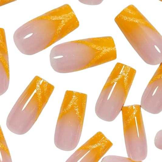 Tangerine Dream | Long Square Orange Glitter French Press-On Nails
