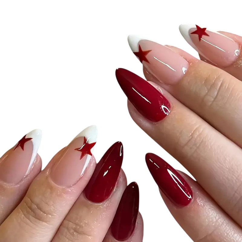 Red Starlet French Long Almond Press-On Nails