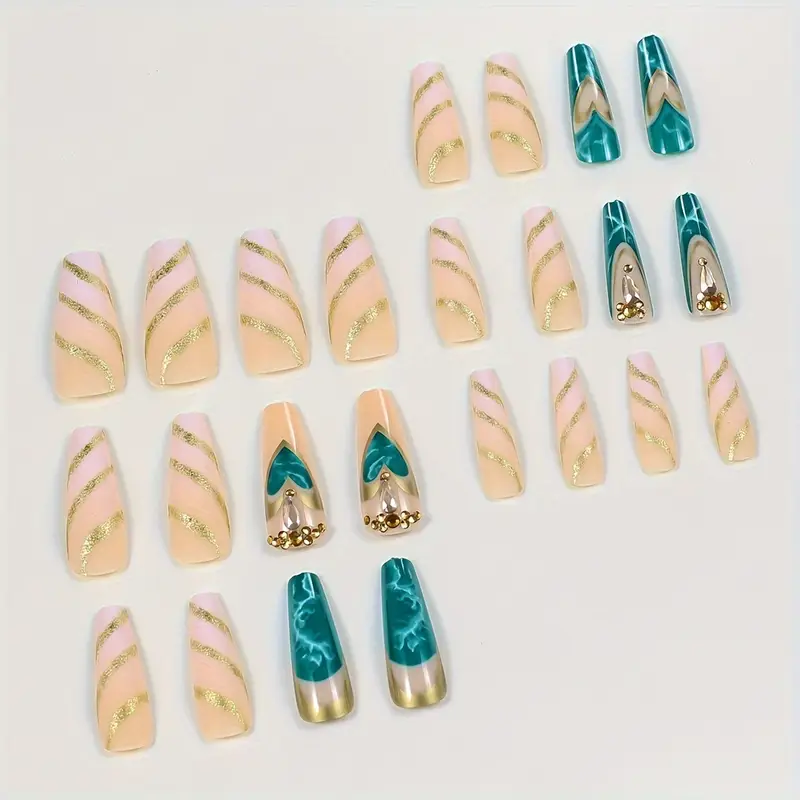 Emerald Envy Extra Long Coffin Press-On Nails