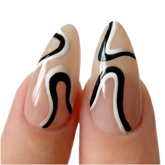 Contour Muse | Long Almond Press On Nails | Abstract Swirl Nails with Accents
