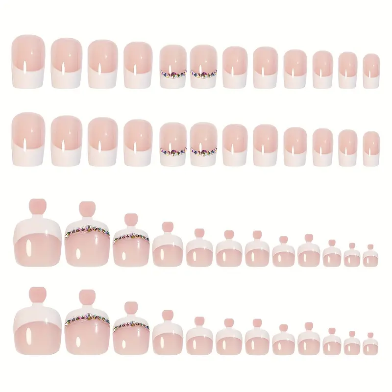 Rhinestone French Tip Nail Set