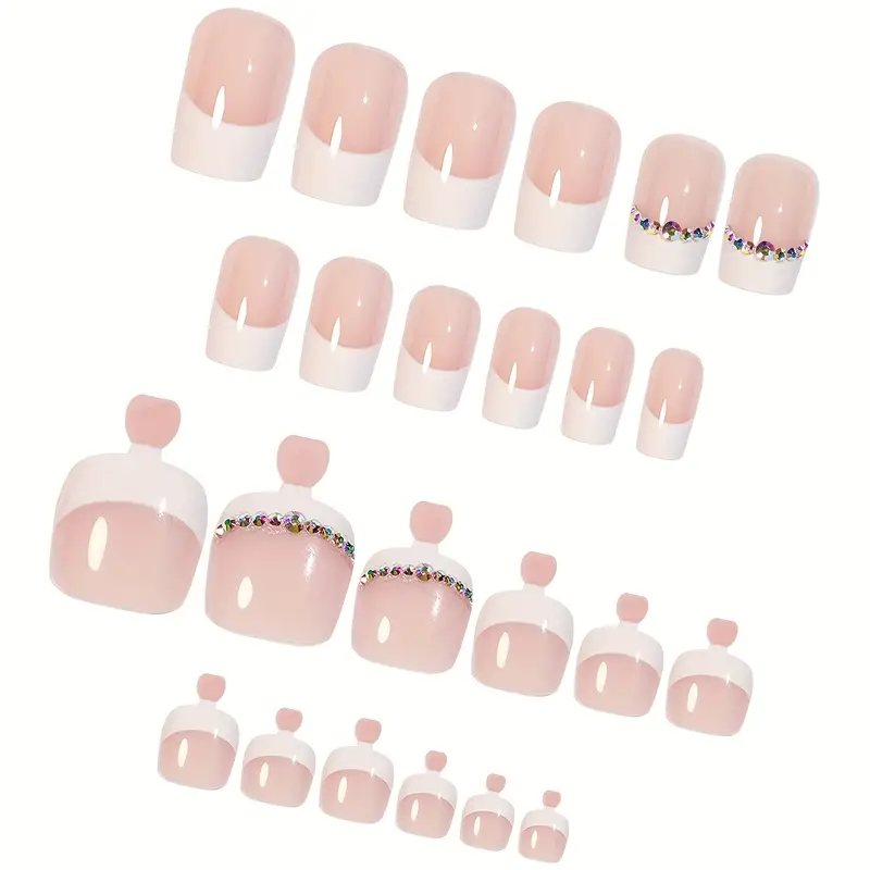 Rhinestone French Tip Nail Set