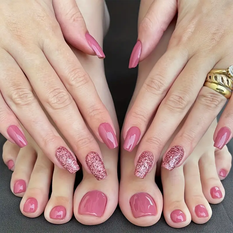 Pink Sparkle Nail Set