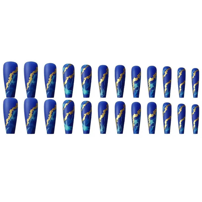 Blue Flame Press-On Nails | Matte Blue Marble Coffin Nails