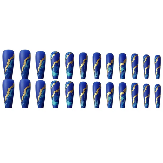 Blue Flame Press-On Nails | Matte Blue Marble Coffin Nails