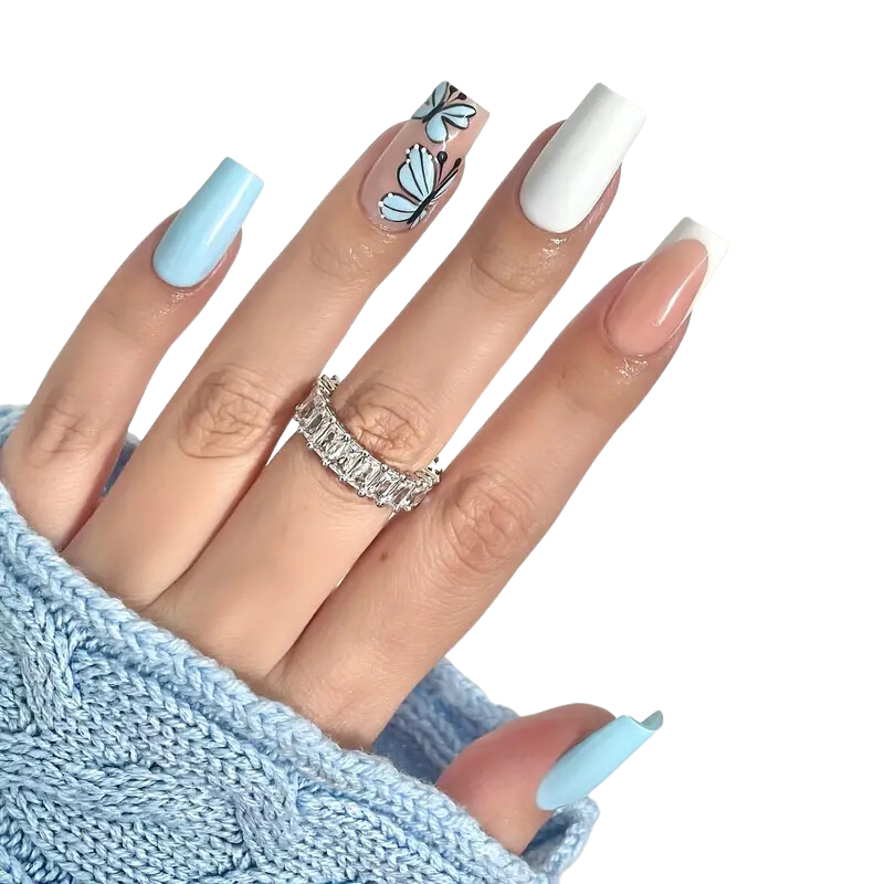 Blue Butterfly Nails