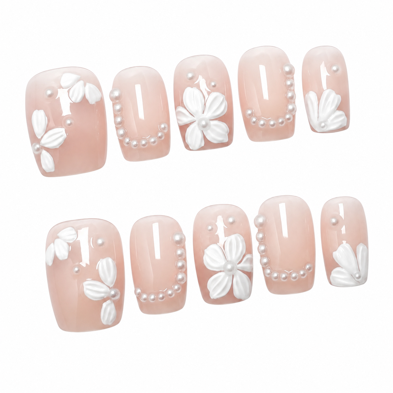 Pearl Blossoms | Short Square Custom Fit Nails