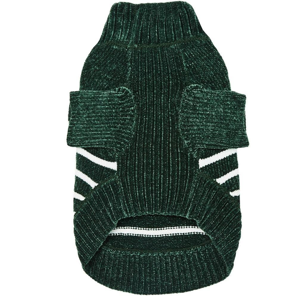 Chenille Classy Dark Green Striped Sweater