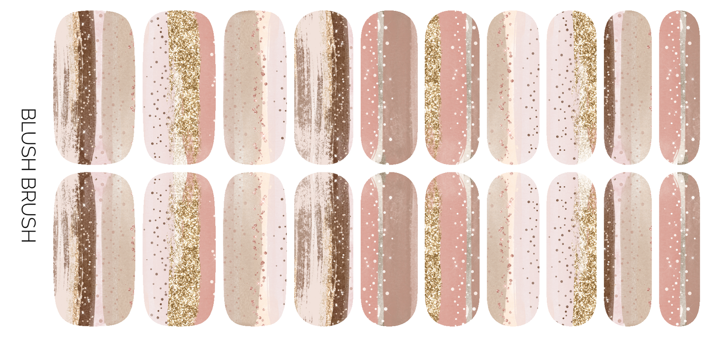 Blush Brush | Neutral Brush Stroke Gold Glitter Nail Wrap