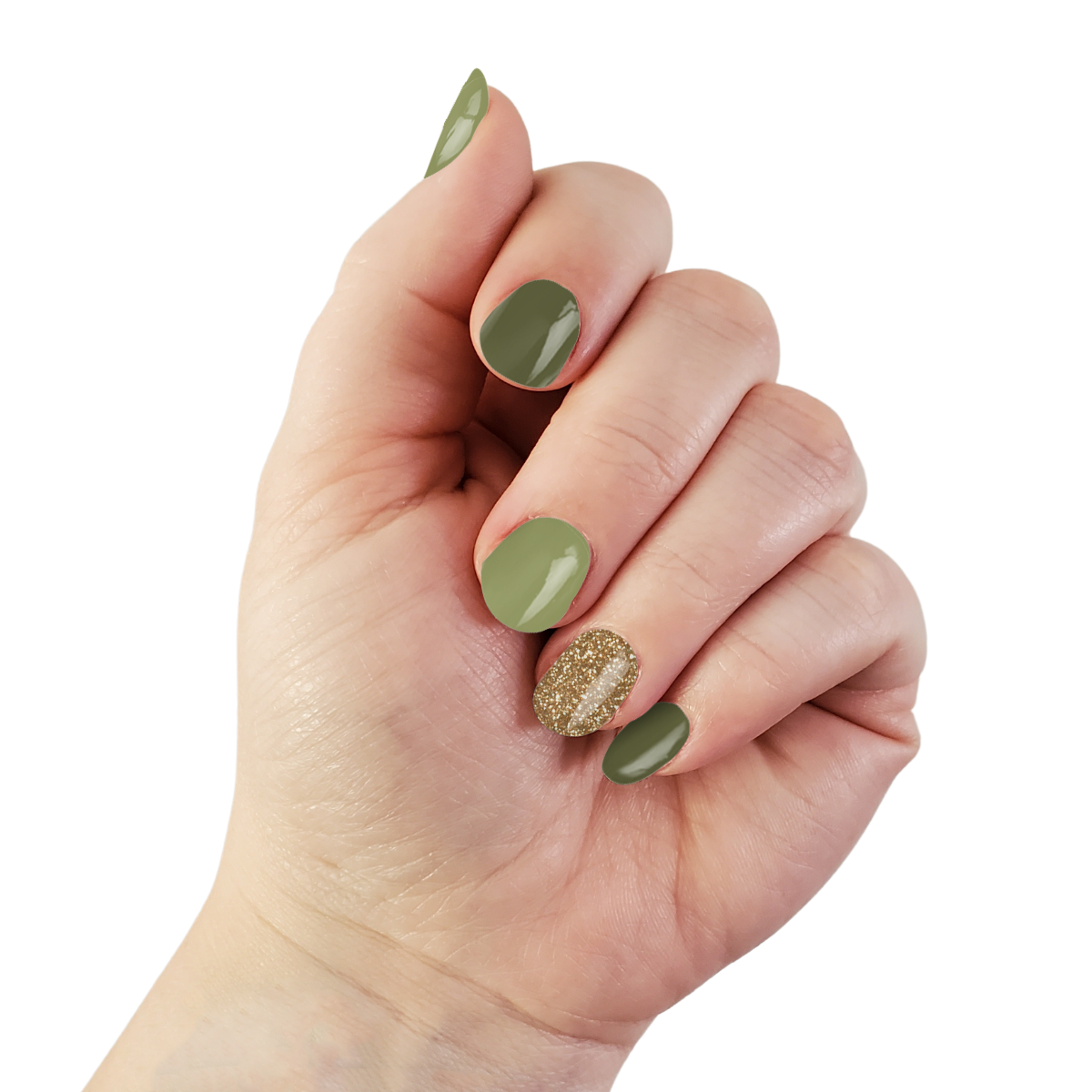 Moss Boss | Olive Green Gold Glitter Nail Polish Strips