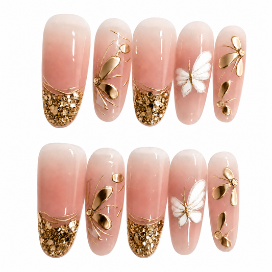 Butterfly Reverie Extra Long Almond Handmade Nails