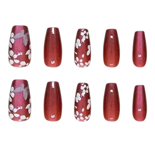 Mahogany Petals Medium Coffin Custom Fit Nails
