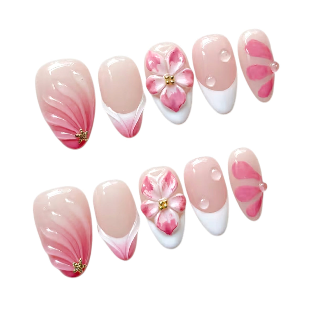 Petal Splash Medium Almond Custom Fit Nails