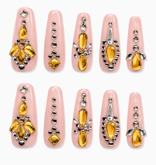 Champagne Jewel | Extra Long Coffin Handmade Press-On Nails