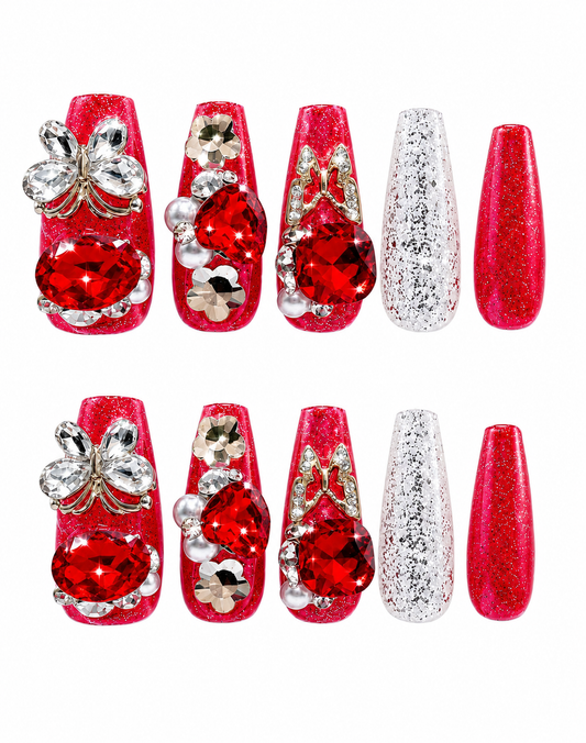 Crimson Wings | Long Coffin Handmade Nails