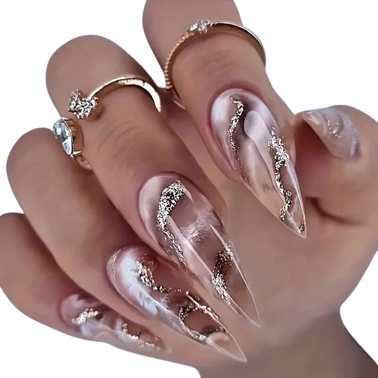 Golden Mocha Marble Nails