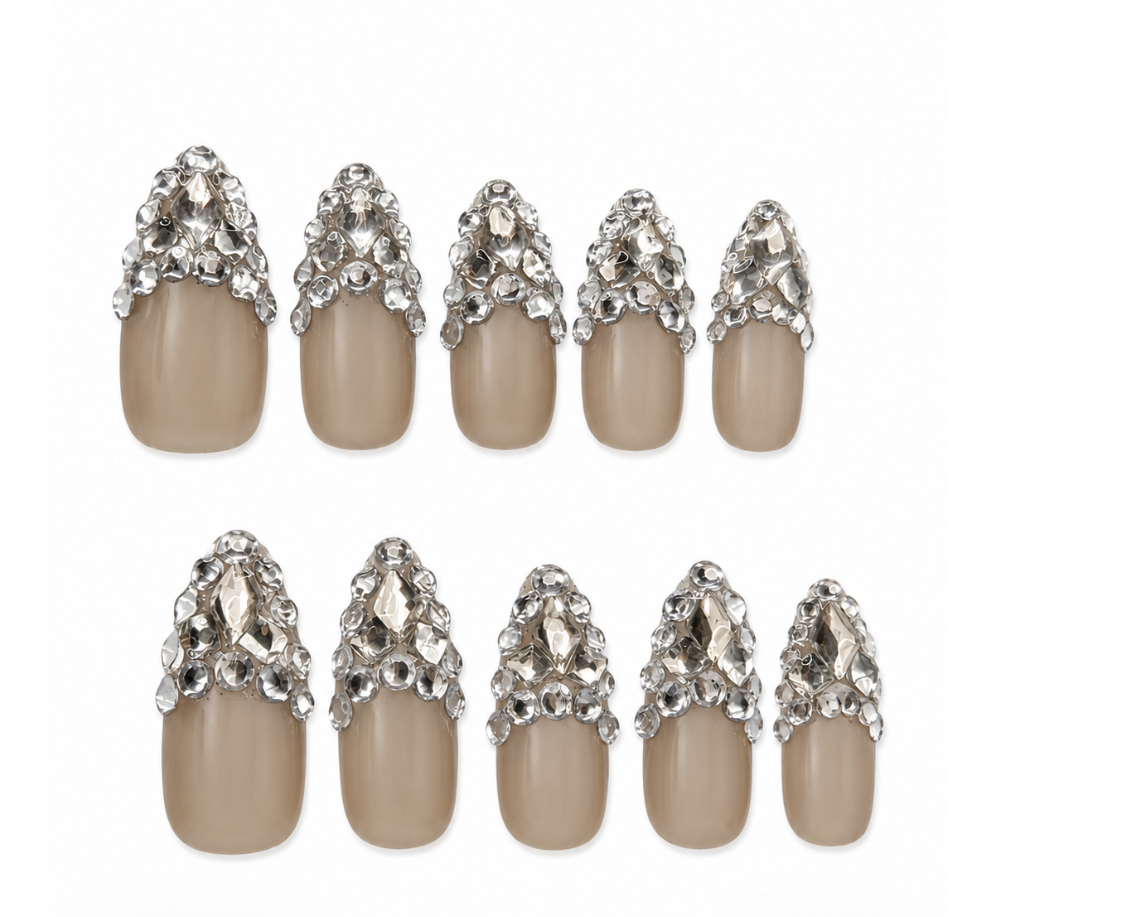 Diamond Heiress Long Almond Handmade Nails