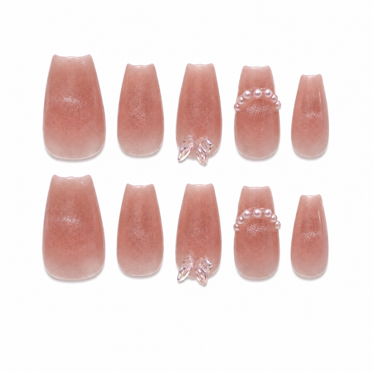 Satin Serenade | Long Coffin Handmade Nails