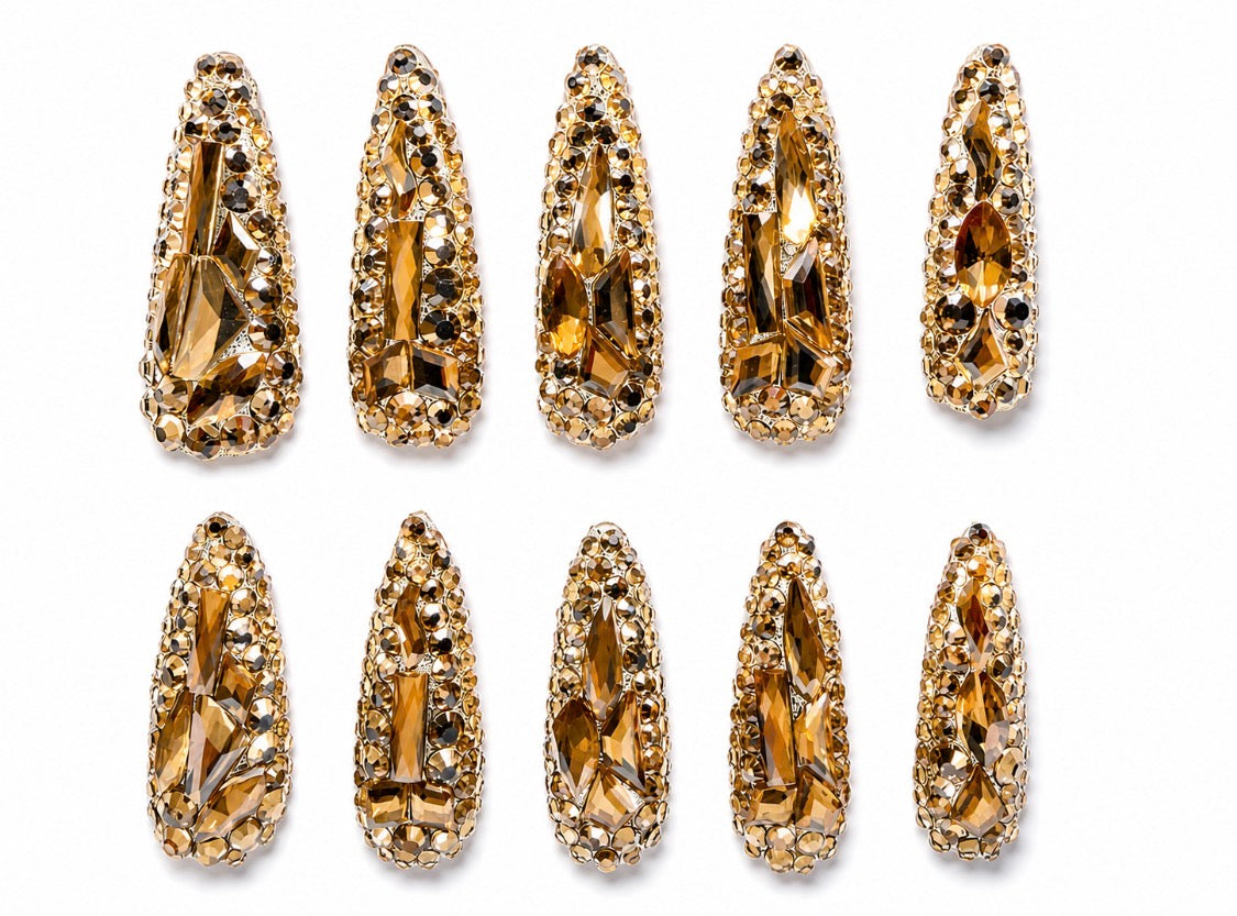 Citrine Crown  Extra Long Stiletto Handmade Press-On Nails