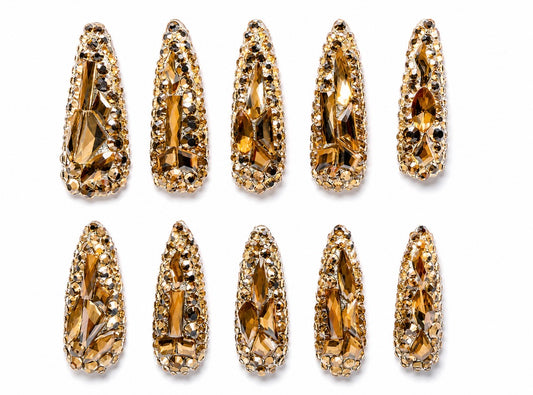 Citrine Crown  Extra Long Stiletto Handmade Press-On Nails