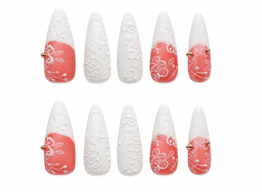 Porcelain Petals | Extra Long Stiletto Handmade Nails