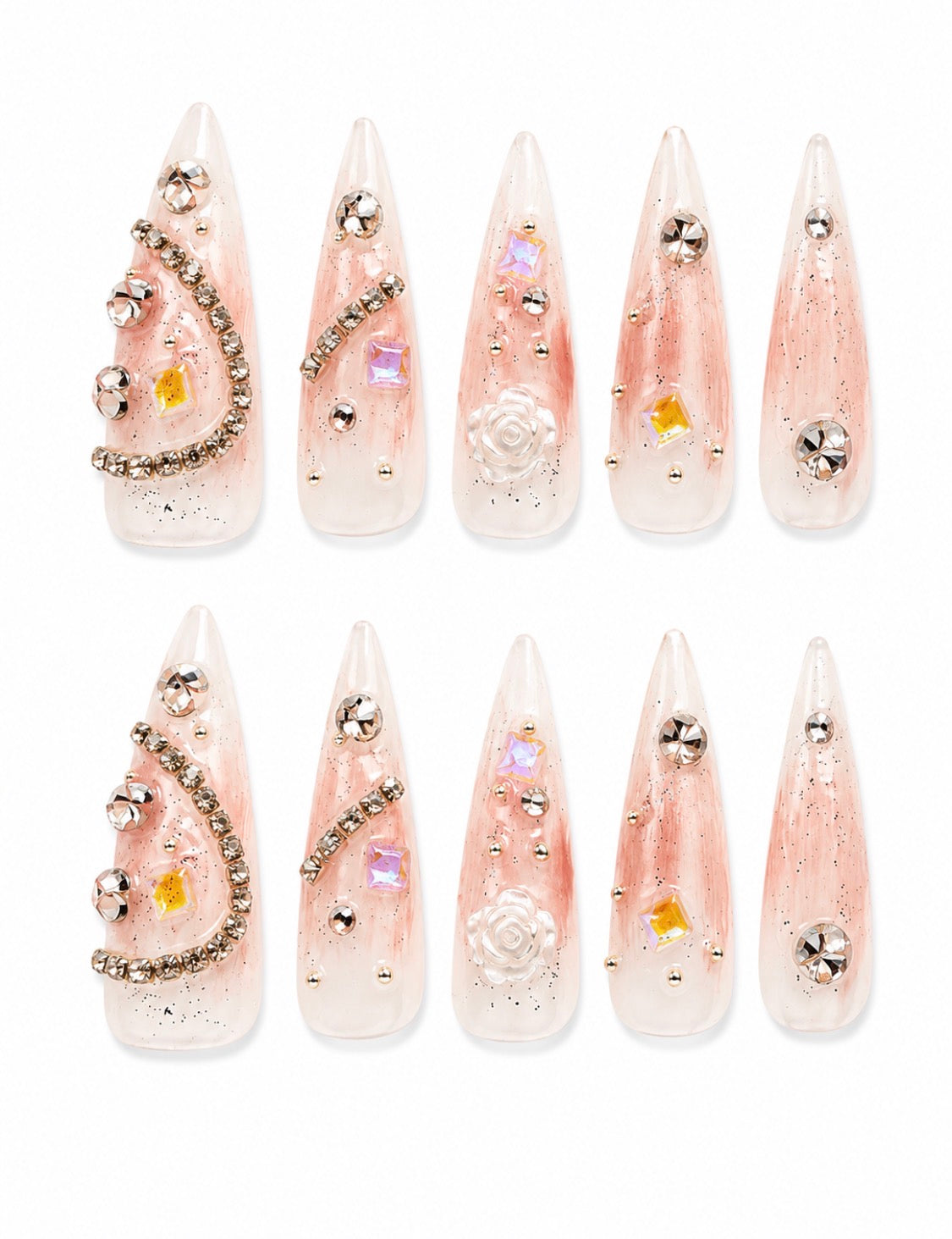 Opal Rose | Extra-Long Stiletto Handmade Nails